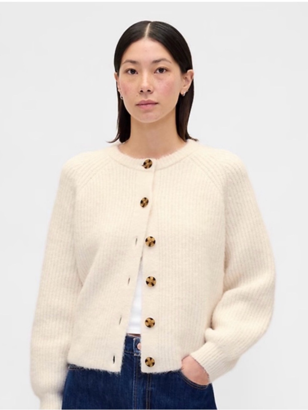 GAP Cream Button-Up Cardigan